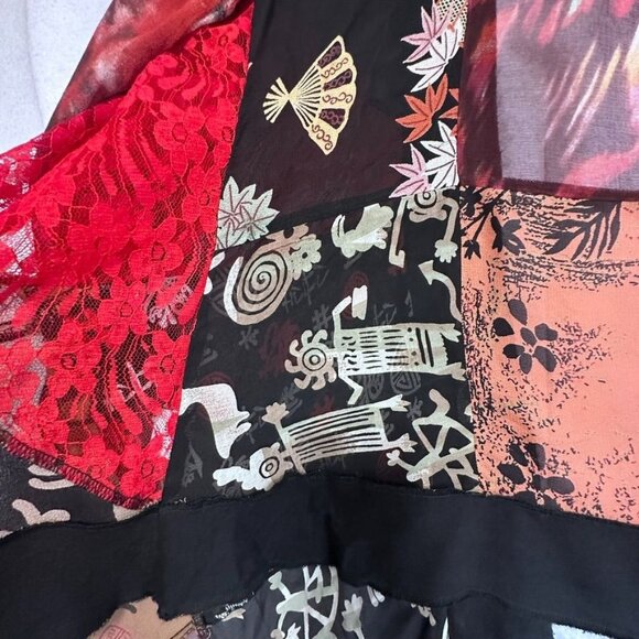 Boho Patchwork Kimono Cardigan Sheer Open Front Asymmetric One Size Rayon - Picture 5 of 9